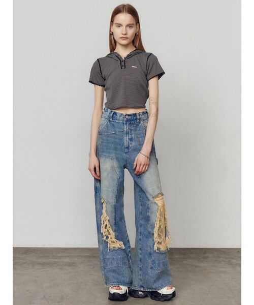EMODA(エモダ)の「レースクラッシュルーズジーンズ(デニムパンツ・レディース・ブルー/ブラック・MEDIUM/SMALL)」の10枚目の写真