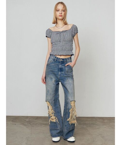 EMODA(エモダ)の「レースクラッシュルーズジーンズ(デニムパンツ・レディース・ブルー/ブラック・MEDIUM/SMALL)」の11枚目の写真