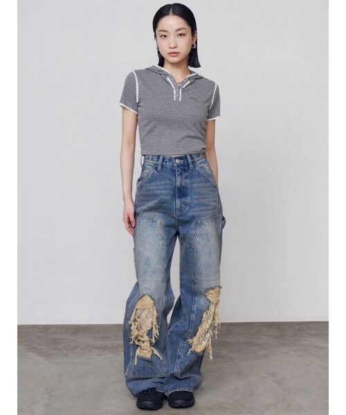 EMODA（エモダ）の「レースクラッシュルーズジーンズ（デニムパンツ・レディース・ブルー/ブラック・MEDIUM/SMALL）」の3枚目の写真