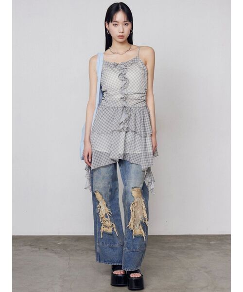 EMODA（エモダ）の「レースクラッシュルーズジーンズ（デニムパンツ・レディース・ブルー/ブラック・MEDIUM/SMALL）」の5枚目の写真