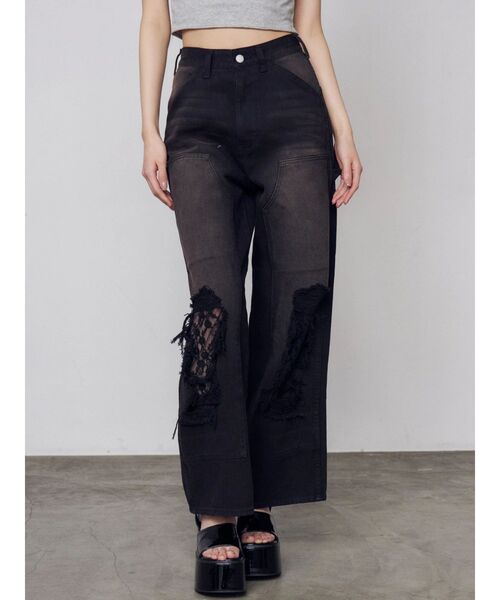 EMODA（エモダ）の「レースクラッシュルーズジーンズ（デニムパンツ・レディース・ブルー/ブラック・MEDIUM/SMALL）」の7枚目の写真