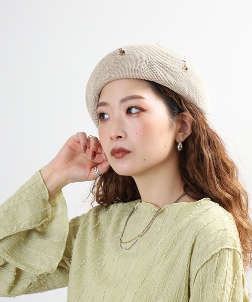 FUNALIVE（ファンアライブ）の「アニマル刺繍　ベレー帽（ハンチング/ベレー帽・レディース・オリーブ/ブラック/ブルー/グレー/ベージュ/マスタード・FREE）」の3枚目の写真