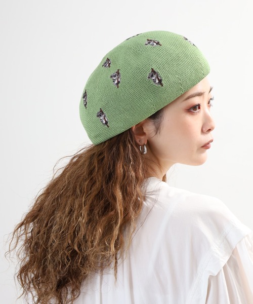 FUNALIVE（ファンアライブ）の「アニマル刺繍　ベレー帽（ハンチング/ベレー帽・レディース・オリーブ/ブラック/ブルー/グレー/ベージュ/マスタード・FREE）」の4枚目の写真