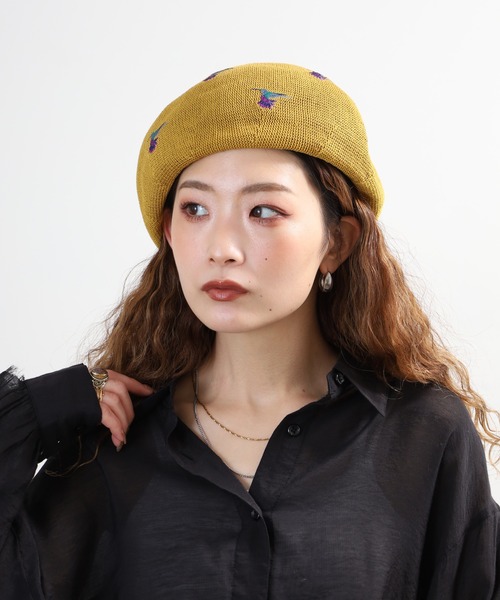 FUNALIVE（ファンアライブ）の「アニマル刺繍　ベレー帽（ハンチング/ベレー帽・レディース・オリーブ/ブラック/ブルー/グレー/ベージュ/マスタード・FREE）」の6枚目の写真