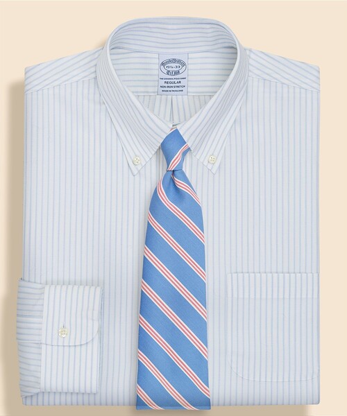 BROOKS BROTHERS(ブルックスブラザーズ)の「ストレッチロイヤルオックスフォード ドレスシャツ Regular Fit(ビジネスシャツ・メンズ・ホワイト×ブルー・14 1/2-31/15-31/15-33/15 1/2-31/15 1/2-32/15 1/2-33/16-31/16-32/16-33/16 1/2-32/16 1/2-33/16 1/2-34/17-32/17-33/17 1/2-34/17-34/15-32/14 1/2-32)」の1枚目の写真