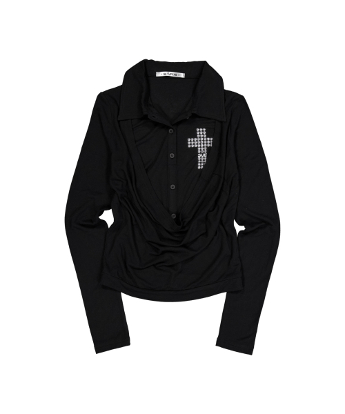 SETUP-EXE(セットアップイーエックスイー)の「SHEER LAYERED SHIRT / BLACK(Tシャツ/カットソー・レディース・その他・OS)」の6枚目の写真