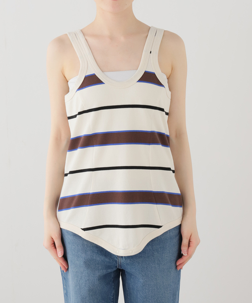 CITYSHOP（シティーショップ）の「TanC TOKYO PIQUE BORDER TANK ROMPERS TC26A-011：ボディスーツ（タンクトップ・レディース・アイボリー・FREE）」の6枚目の写真