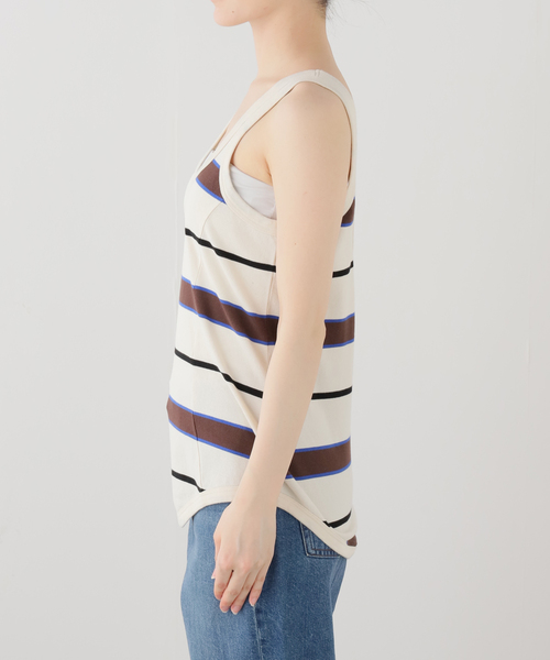 CITYSHOP（シティーショップ）の「TanC TOKYO PIQUE BORDER TANK ROMPERS TC26A-011：ボディスーツ（タンクトップ・レディース・アイボリー・FREE）」の7枚目の写真