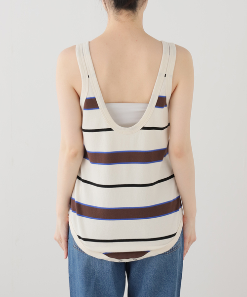 CITYSHOP（シティーショップ）の「TanC TOKYO PIQUE BORDER TANK ROMPERS TC26A-011：ボディスーツ（タンクトップ・レディース・アイボリー・FREE）」の8枚目の写真