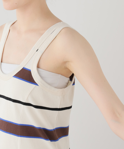 CITYSHOP（シティーショップ）の「TanC TOKYO PIQUE BORDER TANK ROMPERS TC26A-011：ボディスーツ（タンクトップ・レディース・アイボリー・FREE）」の9枚目の写真