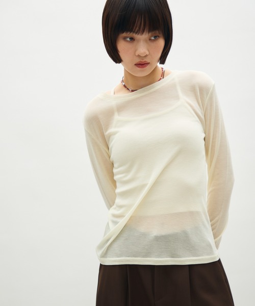 full/fill.(フルフィル)の「sheer long sleeve T / シアーロングスリーブT(Tシャツ/カットソー・レディース・ピンク/グレー/ブルー/イエロー・FREE)」の6枚目の写真