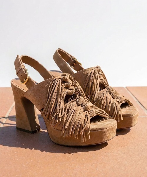 ASH(アッシュ)の「アッシュ【OPRAH】ヒールサンダル チャンキーヒール フリンジ ブラウン アースカラー 厚底 10cmヒール(サンダル・レディース・ブラウン・35/36/37/38)」の2枚目の写真