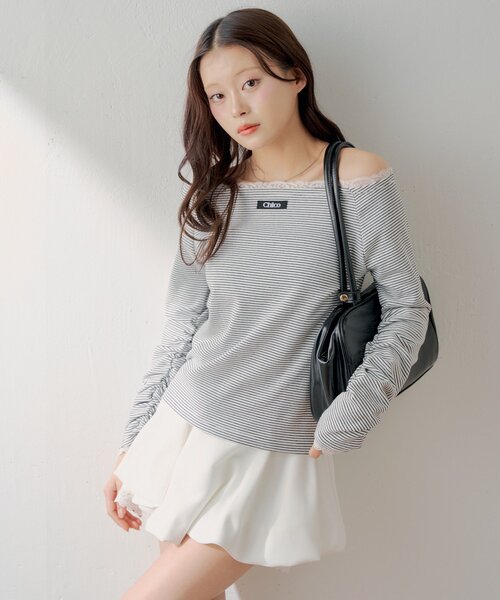Chico（チコ）の「コンパクトボーダートップス（Tシャツ/カットソー・レディース・グレー/アイボリー/ブラック/ホワイト系その他2・FREE）」の10枚目の写真