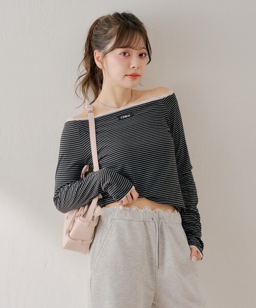 Chico（チコ）の「コンパクトボーダートップス（Tシャツ/カットソー・レディース・グレー/アイボリー/ブラック/ホワイト系その他2・FREE）」の8枚目の写真