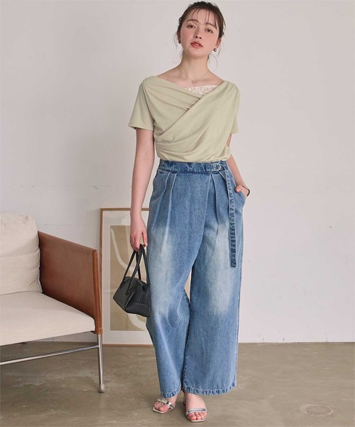 titivate(ティティベイト)の「オフショルダーハーフスリーブレースドッキングTシャツ(Tシャツ/カットソー・レディース・オフホワイト/ブラック/ベージュ/チャコール/ネイビー・S/M/L)」の22枚目の写真
