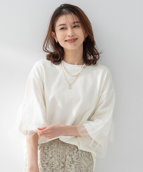 UNTITLED(アンタイトル)の「【Munich】ラッフルスリーブトップス(Tシャツ/カットソー・レディース・ホワイト/ブラック・02)」の4枚目の写真