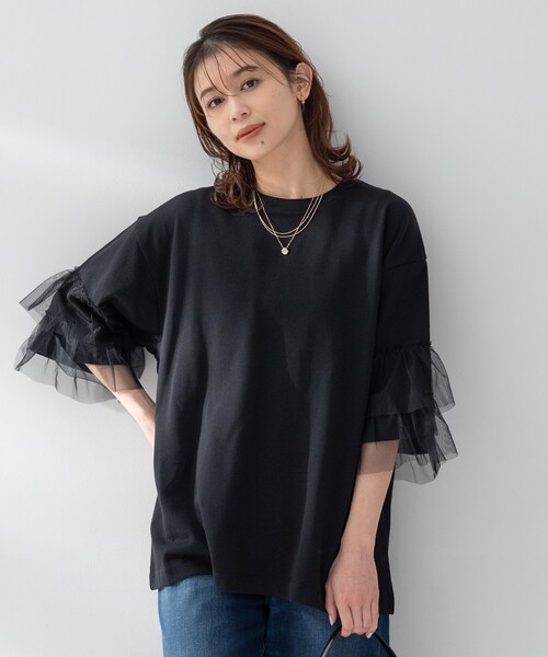 UNTITLED(アンタイトル)の「【Munich】ラッフルスリーブトップス(Tシャツ/カットソー・レディース・ホワイト/ブラック・02)」の8枚目の写真