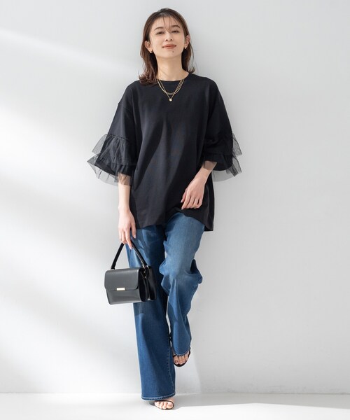 UNTITLED(アンタイトル)の「【Munich】ラッフルスリーブトップス(Tシャツ/カットソー・レディース・ホワイト/ブラック・02)」の9枚目の写真
