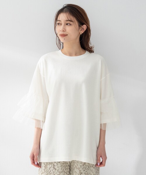 UNTITLED(アンタイトル)の「【Munich】ラッフルスリーブトップス(Tシャツ/カットソー・レディース・ホワイト/ブラック・02)」の12枚目の写真