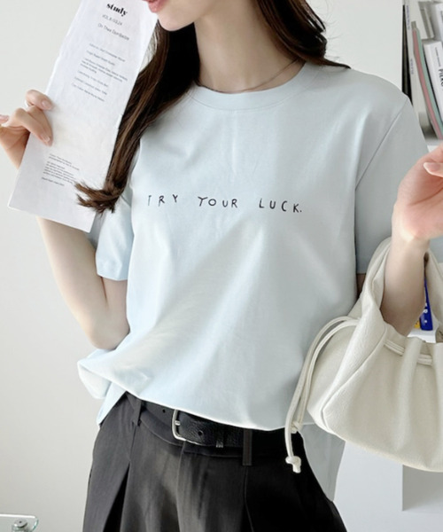 Ada.(エイダ)の「手書き風 プリント 半袖Tシャツ(Tシャツ/カットソー・レディース・ブルー/ホワイト/グレー/ブラック・FREE)」の4枚目の写真