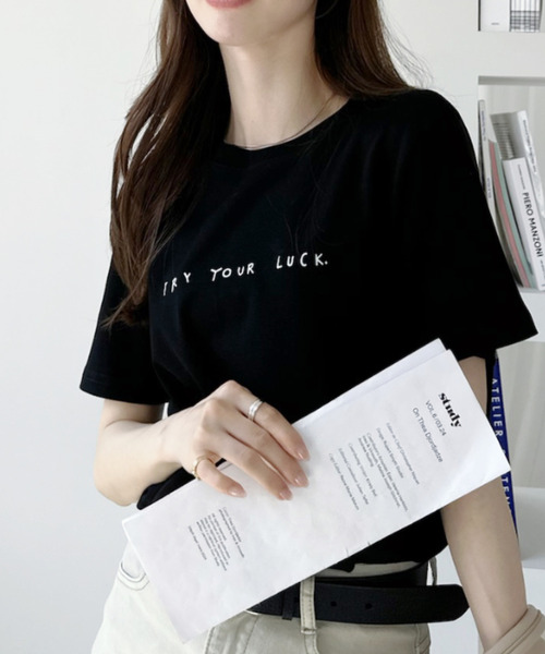 Ada.(エイダ)の「手書き風 プリント 半袖Tシャツ(Tシャツ/カットソー・レディース・ブルー/ホワイト/グレー/ブラック・FREE)」の2枚目の写真