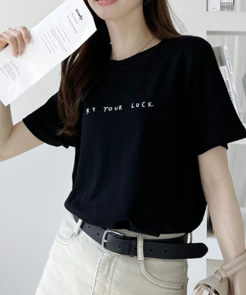 Ada.(エイダ)の「手書き風 プリント 半袖Tシャツ(Tシャツ/カットソー・レディース・ブルー/ホワイト/グレー/ブラック・FREE)」の11枚目の写真