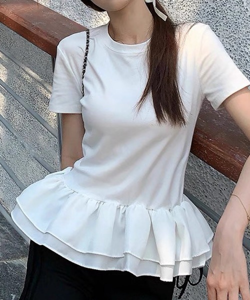 CELENA BEATS(セレナビーツ)の「ドレープオフショルダーロングストリーブトップス(Tシャツ/カットソー・レディース・ブラック/ホワイト・S/M)」の2枚目の写真