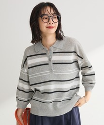 衿付き7分袖ニットプルオーバー