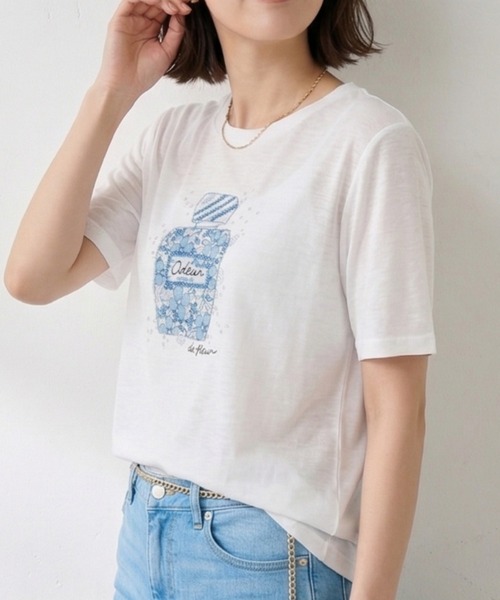 Belta attrice（ベルタアトリーチェ）の「オーストラリアコットン 強撚フライス ビーズ刺繍 香水ボトルTシャツ / 日本製 半袖トップス（Tシャツ/カットソー・レディース・ホワイト/グレー/サックスブルー・FREE）」の9枚目の写真