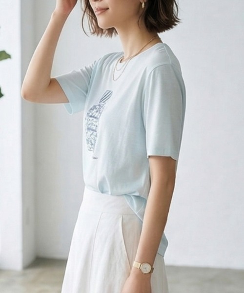 Belta attrice（ベルタアトリーチェ）の「オーストラリアコットン 強撚フライス ビーズ刺繍 香水ボトルTシャツ / 日本製 半袖トップス（Tシャツ/カットソー・レディース・ホワイト/グレー/サックスブルー・FREE）」の6枚目の写真
