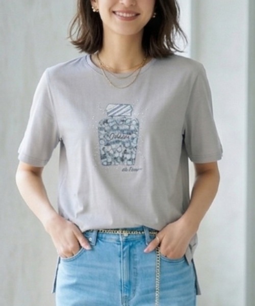 Belta attrice（ベルタアトリーチェ）の「オーストラリアコットン 強撚フライス ビーズ刺繍 香水ボトルTシャツ / 日本製 半袖トップス（Tシャツ/カットソー・レディース・ホワイト/グレー/サックスブルー・FREE）」の14枚目の写真