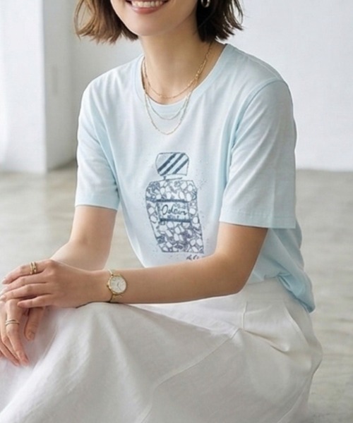 Belta attrice（ベルタアトリーチェ）の「オーストラリアコットン 強撚フライス ビーズ刺繍 香水ボトルTシャツ / 日本製 半袖トップス（Tシャツ/カットソー・レディース・ホワイト/グレー/サックスブルー・FREE）」の8枚目の写真