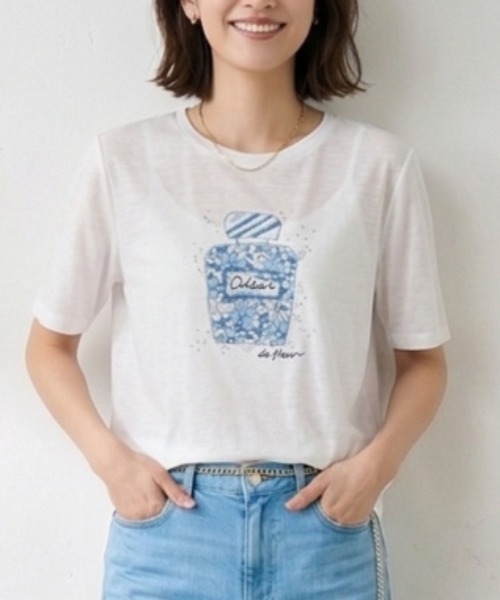 Belta attrice（ベルタアトリーチェ）の「オーストラリアコットン 強撚フライス ビーズ刺繍 香水ボトルTシャツ / 日本製 半袖トップス（Tシャツ/カットソー・レディース・ホワイト/グレー/サックスブルー・FREE）」の11枚目の写真