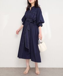 セール】〈canami〉配色ステッチラッフル袖ワンピース（ワンピース