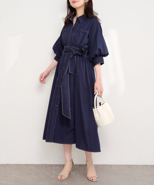 NOBLE パフスリーブプルオーバー 2018SS ネイビー 新品 Noble（ノーブル）の「バブルジャガードパフスリーブブラウス（シャツ