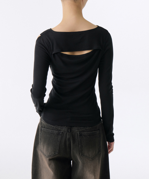 MUSINSA STANDARD WOMAN（ムシンサスタンダードウーマン）の「ウィメンズRTスリムカットアウト長袖Tシャツ[ブラック]（Tシャツ/カットソー・レディース・その他・SMALL/X-SMALL/MEDIUM/LARGE）」の5枚目の写真