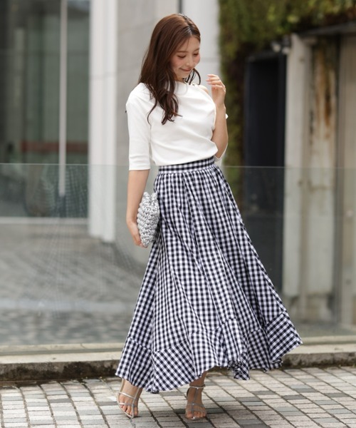 Apuweiser-riche(アプワイザーリッシェ)の「ギンガムエアリー切替スカート(スカート・レディース・ブラック/ネイビー・1/0/2)」の7枚目の写真