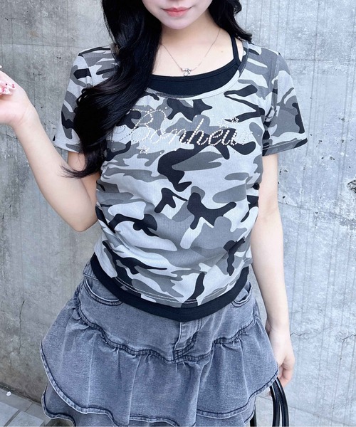INGNI（イング）の「メイサイレイヤードラインストーンロゴトップス（Tシャツ/カットソー・レディース・グレー系その他3/カーキ系2・M）」の3枚目の写真