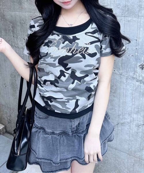 INGNI（イング）の「メイサイレイヤードラインストーンロゴトップス（Tシャツ/カットソー・レディース・グレー系その他3/カーキ系2・M）」の5枚目の写真