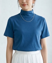 【汗冷え防止】強撚コットン100 モックネック 半袖 フライス Tシャツ / 薄手インナー