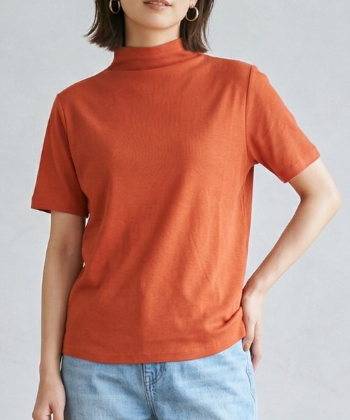Belta attrice(ベルタアトリーチェ)の「【汗冷え防止】強撚コットン100 モックネック 半袖 フライス Tシャツ / 薄手インナー(Tシャツ/カットソー・レディース・ダークオレンジ/ブルー/カーキ/ブラック/ライトグレー/ダークグリーン/グレイッシュベージュ/ボルドー/ダークブルー・FREE/M~L/フリー)」の9枚目の写真