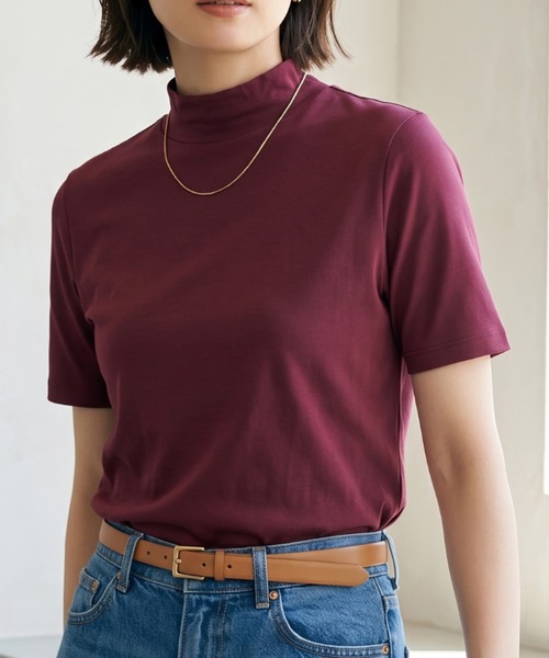 Belta attrice(ベルタアトリーチェ)の「【汗冷え防止】強撚コットン100 モックネック 半袖 フライス Tシャツ / 薄手インナー(Tシャツ/カットソー・レディース・ダークオレンジ/ブルー/カーキ/ブラック/ライトグレー/ダークグリーン/グレイッシュベージュ/ボルドー/ダークブルー・FREE/M~L/フリー)」の8枚目の写真