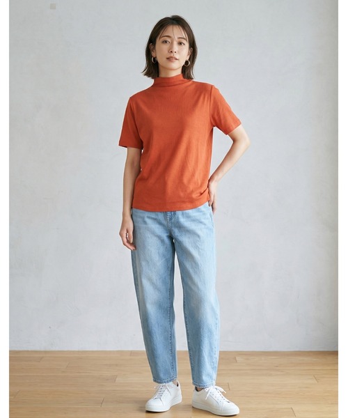 Belta attrice(ベルタアトリーチェ)の「【汗冷え防止】強撚コットン100 モックネック 半袖 フライス Tシャツ / 薄手インナー(Tシャツ/カットソー・レディース・ダークオレンジ/ブルー/カーキ/ブラック/ライトグレー/ダークグリーン/グレイッシュベージュ/ボルドー/ダークブルー・FREE/M~L/フリー)」の20枚目の写真