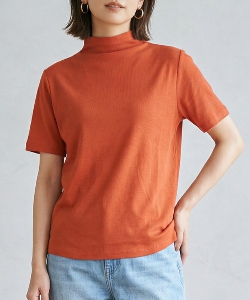 Belta attrice(ベルタアトリーチェ)の「【汗冷え防止】強撚コットン100 モックネック 半袖 フライス Tシャツ / 薄手インナー(Tシャツ/カットソー・レディース・ダークオレンジ/ブルー/カーキ/ブラック/ライトグレー/ダークグリーン/グレイッシュベージュ/ボルドー/ダークブルー・FREE/M~L/フリー)」の12枚目の写真
