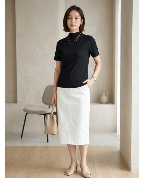 Belta attrice(ベルタアトリーチェ)の「【汗冷え防止】強撚コットン100 モックネック 半袖 フライス Tシャツ / 薄手インナー(Tシャツ/カットソー・レディース・ダークオレンジ/ブルー/カーキ/ブラック/ライトグレー/ダークグリーン/グレイッシュベージュ/ボルドー/ダークブルー・FREE/M~L/フリー)」の19枚目の写真