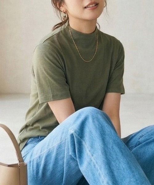 Belta attrice(ベルタアトリーチェ)の「【汗冷え防止】強撚コットン100 モックネック 半袖 フライス Tシャツ / 薄手インナー(Tシャツ/カットソー・レディース・ダークオレンジ/ブルー/カーキ/ブラック/ライトグレー/ダークグリーン/グレイッシュベージュ/ボルドー/ダークブルー・FREE/M~L/フリー)」の18枚目の写真