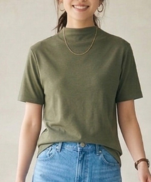 Belta attrice(ベルタアトリーチェ)の「【汗冷え防止】強撚コットン100 モックネック 半袖 フライス Tシャツ / 薄手インナー(Tシャツ/カットソー・レディース・ダークオレンジ/ブルー/カーキ/ブラック/ライトグレー/ダークグリーン/グレイッシュベージュ/ボルドー/ダークブルー・FREE/M~L/フリー)」の16枚目の写真