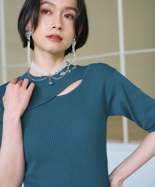 HARE(ハレ)の「チャイナカナグリブニット(HARE)(ニット/セーター・レディース・グレー/ブラック/グリーン/ブルー/ライトブルー/シルバー/レッド・FREE)」の4枚目の写真