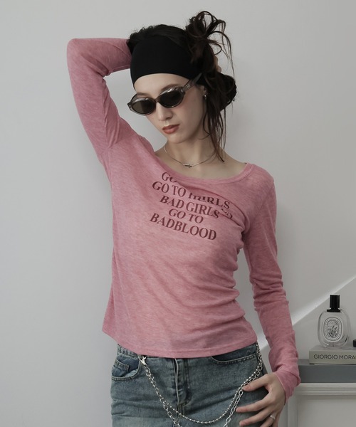 Ulysses(ユリシス)の「ロゴプリントオフショルルーズカットソー(Tシャツ/カットソー・レディース・ピンク/グレー/ブラック・M/S)」の3枚目の写真