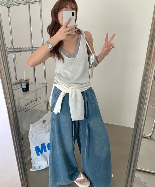 Teem Store（チームストア）の「【５色展開】配色レイヤード風ニットキャミソール（キャミソール・レディース・イエロー/ホワイト/レッド/ブラック/ブルー・F）」の14枚目の写真